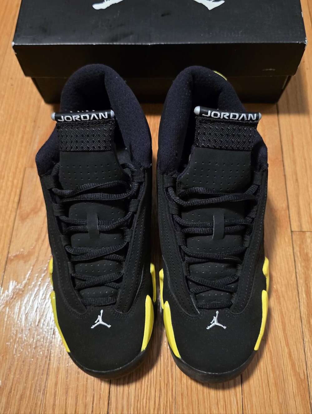 Youth Jordan Air Jordan 14 Retro BG Black and Vibrant Yellow-White